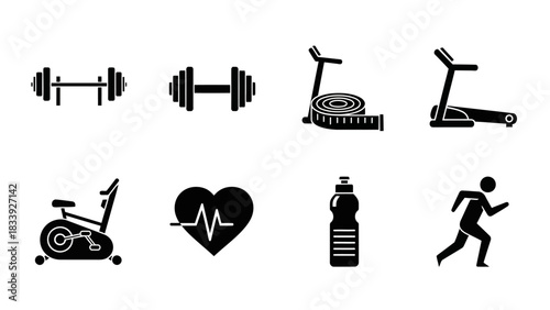 Silhouette fitness equipment collection showcasing a healthy lifestyle concept