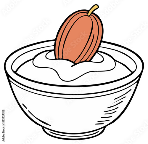 Cartoon bowl of creamy food with a fruit element