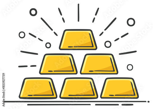 Illustrative stack of shimmering gold bars with a brilliant glow cartoon style representing wealth and success