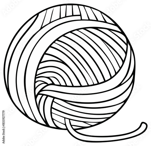 Stylized black and white illustration of a ball of yarn for knitting and crochet hobbies