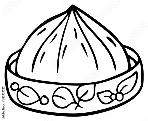 Contour Image of a Toque Hat with Leaf and Berry Decoration