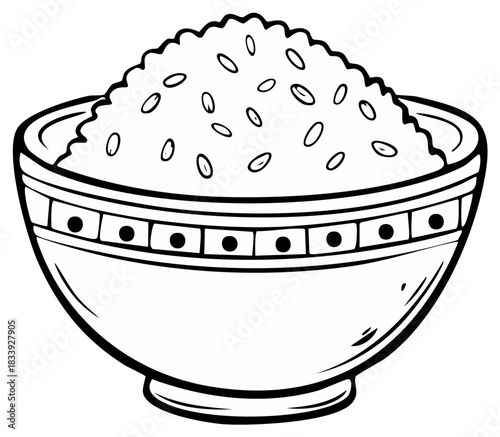 A Simple Bowl Overflowing with Cooked Grain Illustration Perfect for Culinary Themed Projects and Educational Materials