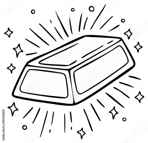 Drawn Gold Bar with Sparkles and Rays Indicating Value and Wealth