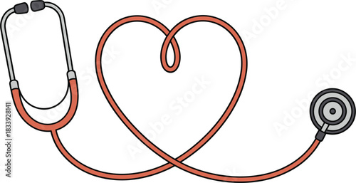 Red and Grey Stethoscope Heart Vector Illustration: Cute Symbol of Cardiology, Medical Love, and Healthcare Appreciation for Nurses and Doctor Graphics.