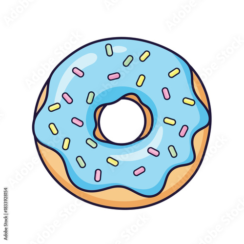 Delicious Donut with Blue Icing and Colorful Sprinkles Illustration.