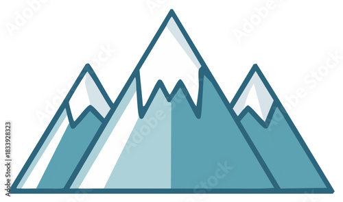 Vector Mountain Range Peaks Snowy Tops Blue Outlines Adventure and Nature