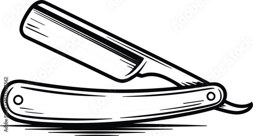 Vintage Straight Razor Folding Blade Outline Vector: Detailed Hand-Drawn Line Art for Traditional Barbershop Logos, Grooming Advertising, or Classic Tattoo Flash.