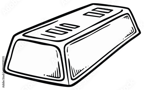 Hand-drawn illustration of a single rectangular gold bullion bar with indentations on top