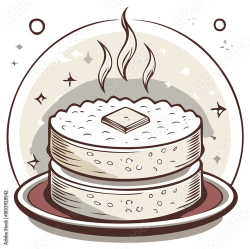 Vintage style vector illustration of warm arepas or biscuits with butter for breakfast