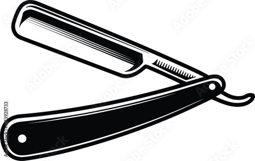 Folding Straight Razor Silhouette Vector: Classic Barber Shaving Blade Icon in Solid Black for Vintage Grooming, Tattoo, or Retro Barbershop Logo Design.
