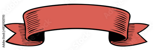 Classic retro style red ribbon banner illustration with empty space for your message or label design element