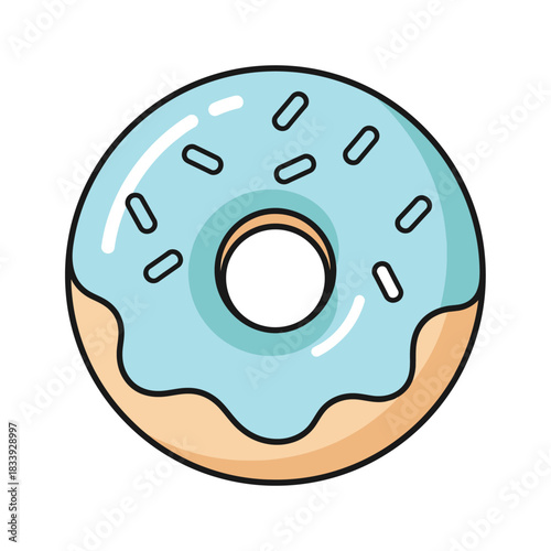 Delicious Donut with Blue Icing and Sprinkles Illustration.