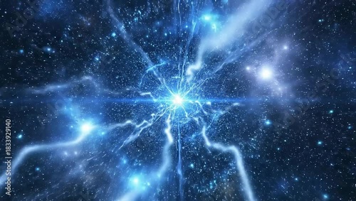 Vast Blue Starfield With Bright Central Nebula And Electrical Energy Bursts