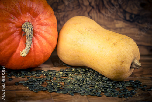 ein herbstliches Motiv mit Kürbiskernen