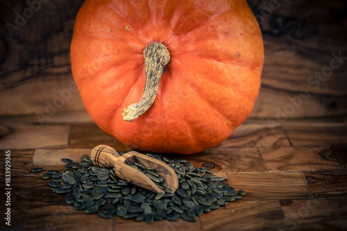 ein herbstliches Motiv mit Kürbiskernen
