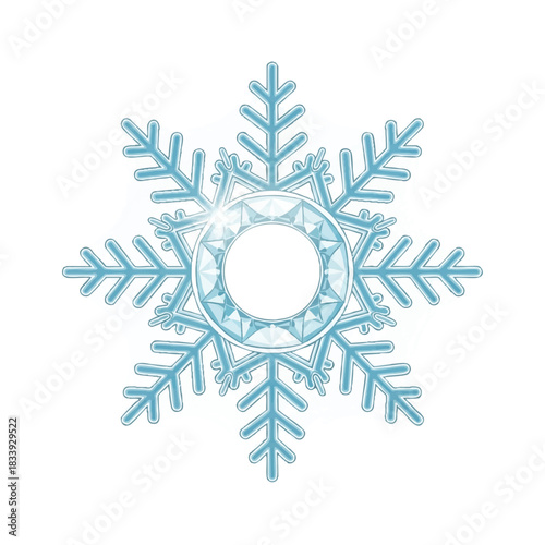 A detailed, light blue snowflake with intricate patterns and a hollow center, set against a plain white background.