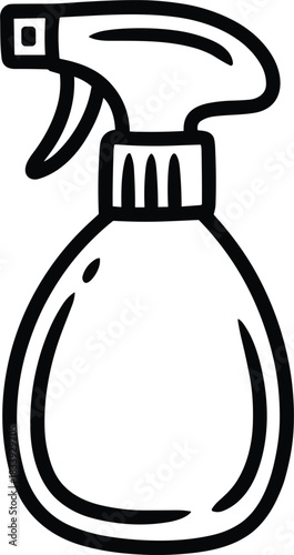 Rounded Trigger Spray Bottle Outline Vector: Simple Hand-Drawn Line Art Illustration for Hair Styling, Plant Watering, or Beauty and Personal Care Products.