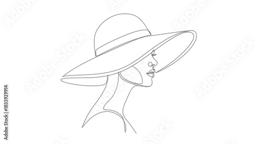 Elegant woman in sunhat line art design for sophisticated brand aesthetic