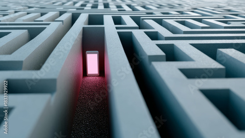 A maze with a glowing exit door in the distance.