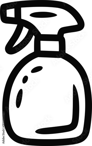 Cleaning Trigger Spray Bottle Outline Vector: Simple Hand-Drawn Line Art Illustration for Household, Disinfectant, or Gardening Product Packaging and Graphics.