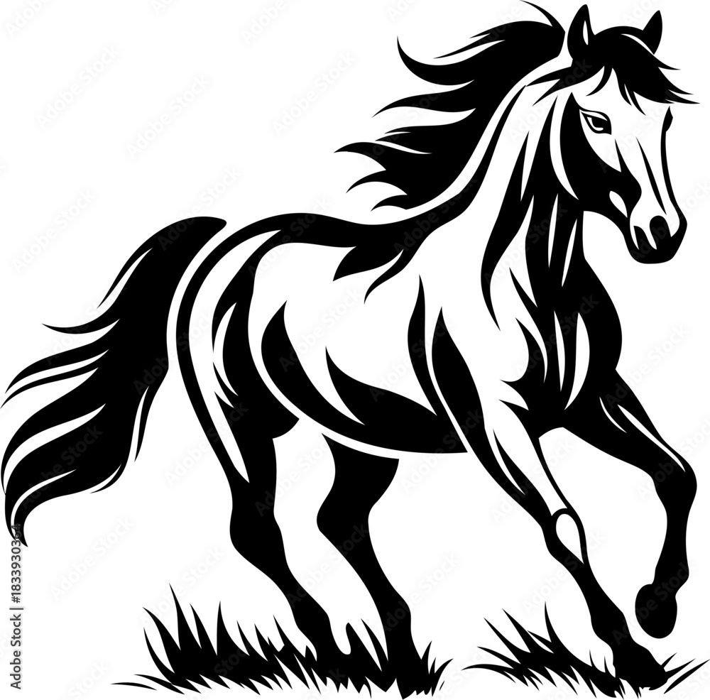 Fototapeta premium Horse silhouette hand drawing logo design