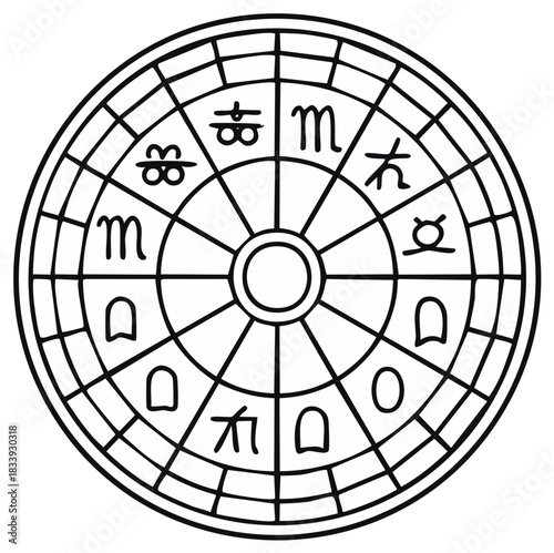 Astrology Wheel with Zodiac Signs and Houses