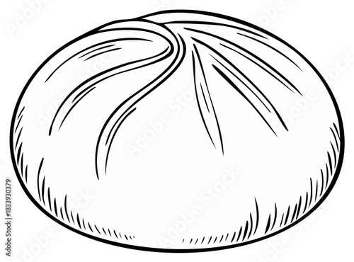 Monochrome Outline Sketch of Steamed Bun Delicious Asian Dim Sum Pastry