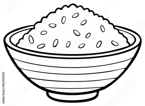 Line Art Illustration of Rice Bowl Food and Grain Fillings Ready to Eat