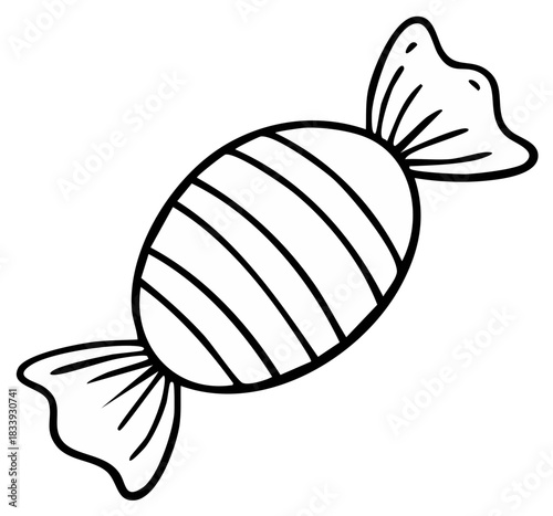 Wrapped candy illustration, sweet food, isolated black outline drawing