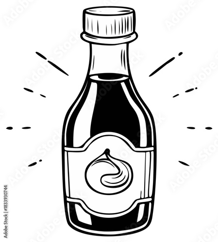 Black and White Ketchup Bottle with Swirl Label, Condiment Container