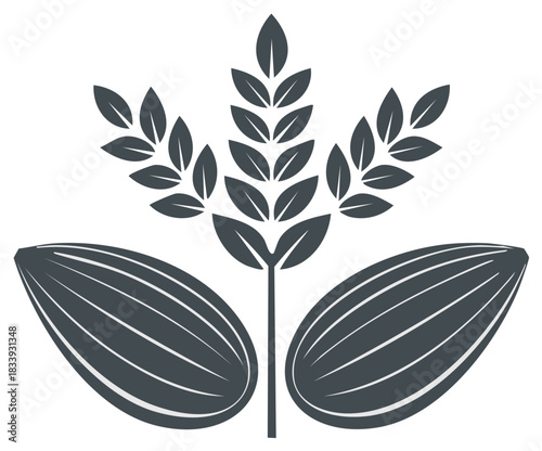 Stylized icon of a wheat ear and sunflower seeds representing agriculture harvest and farming