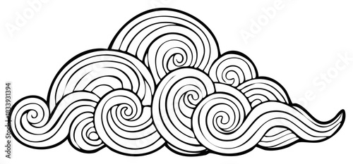 Stylized Swirling Cloud Pattern Black and White Line Art