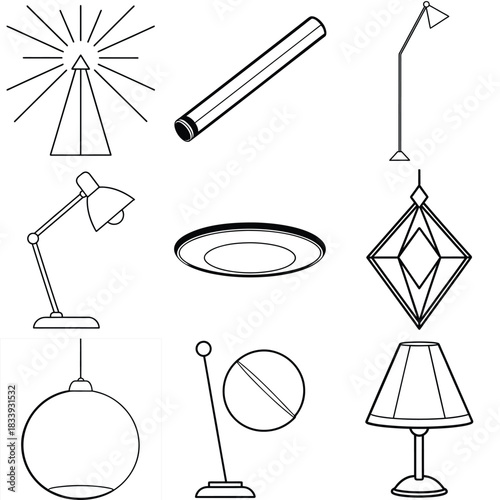 Abstract white light source with emanating rays icon