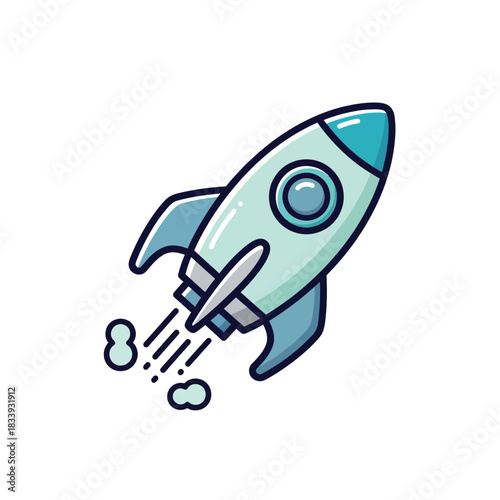 Cartoon Rocket Ship Launching into Space with Smoke Trail.
