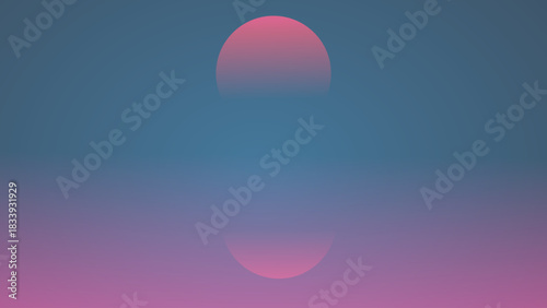 Minimal Gradient Sphere Reflection – Soothing Blue & Pink Abstract Background. Minimalist Pink Sun Sunset Reflection Gradient Background, Vaporwave Retro Aesthetic.