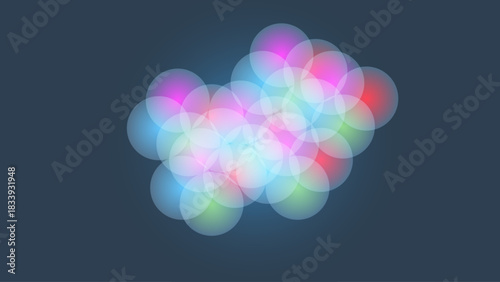 Vibrant Multicolor Overlapping Glow Circles on Dark Background – Abstract Light Cluster Design. Colorful Bokeh Circles Cluster on Dark Navy – Modern Abstract Glowing Background.