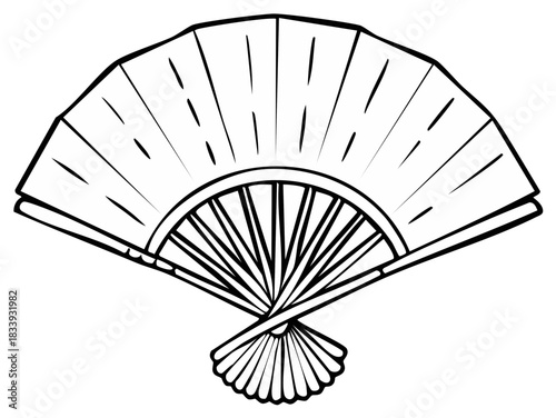Elegant Hand Fan Illustration with Detailed Ribs and Pleats