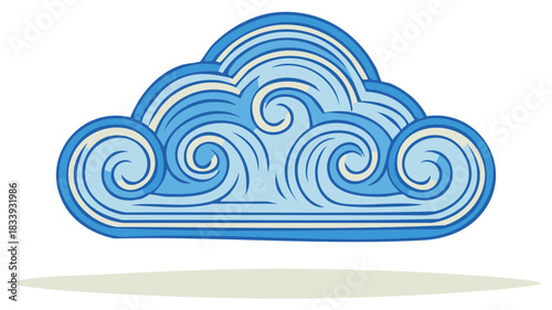 Stylized Blue Cloud with Swirling Patterns and Shadow