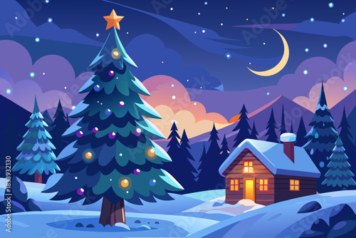 Christmas tree in snowy landscape