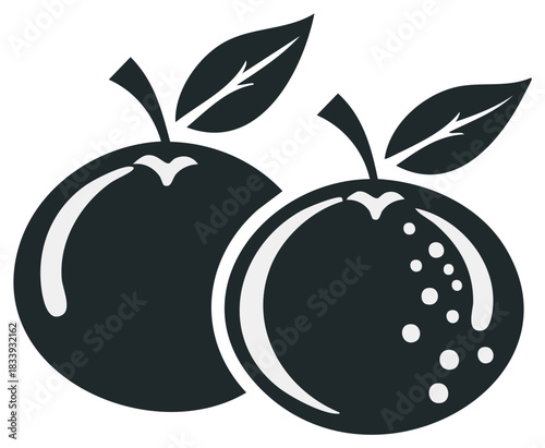 Two Round Orange Fruit Icon With Leaves Design Element Vector Illustration