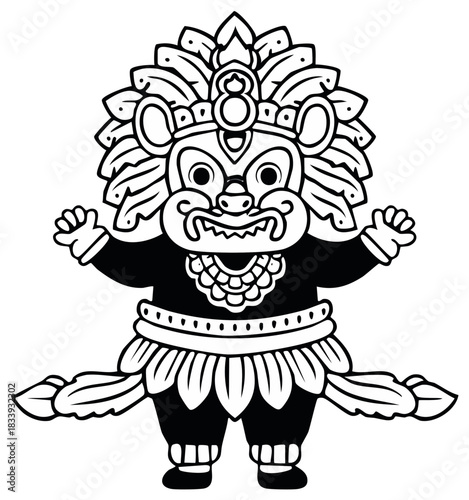 Traditional Asian mythical mask character with ornate costume and elaborate headdress vector