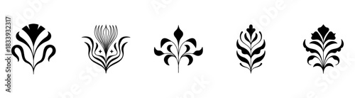 Vector set of logo design templates and graphic elements, organic cosmetics, floral illustration in simple linear hand drawn style, plants and flowers, natural products emblems