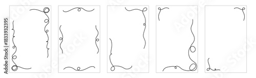 Black curly ribbon borders collection. Hand drawn wavy frame set. Curved squiggly rectangle border pack for invitation, wedding party, birthday, greeting card design. cadre frames