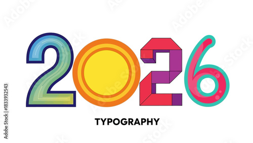 Dynamic and colorful 2026 typography design, a vibrant vector illustration symbolizing new year festivities and future-forward celebrations