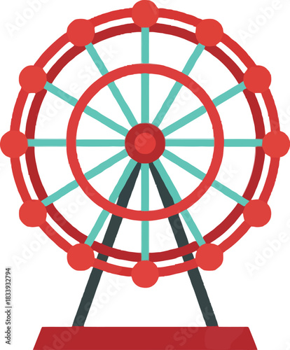 Flat design illustration of a red ferris wheel isolated on