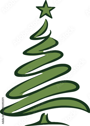 Simple green stylized christmas tree with star isolated on