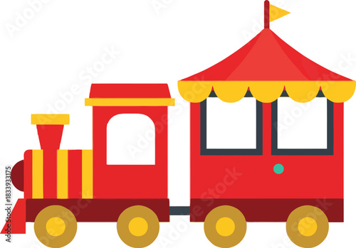 Cute cartoon red circus train engine and carriage isolated on