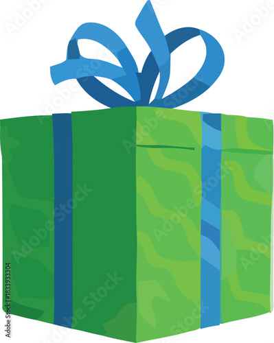 Green gift box with blue ribbon and bow isolated on