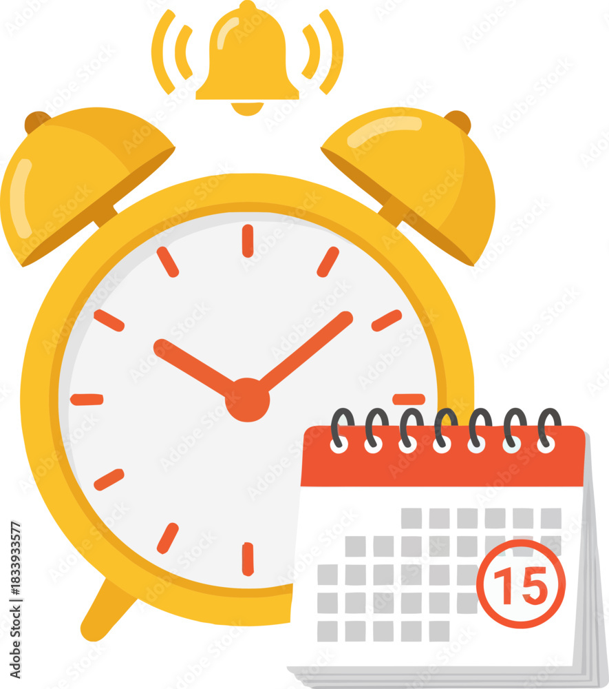 Obraz premium urgent reminder alarm clock with calendar and ringing bell on transparent background showcasing time management and scheduling
