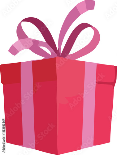 Bright pink gift box with ribbon and bow isolated on